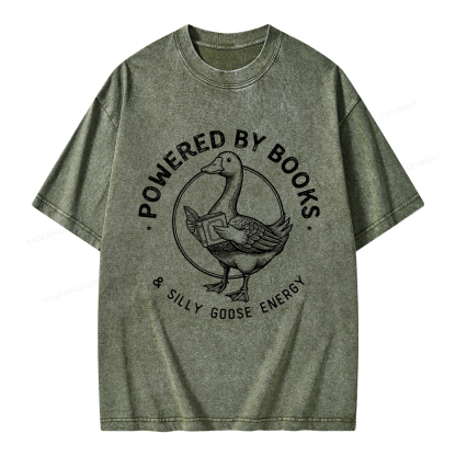 Pagewings Powered By Books & Silly Goose Energy Unisex Washed T-shirt