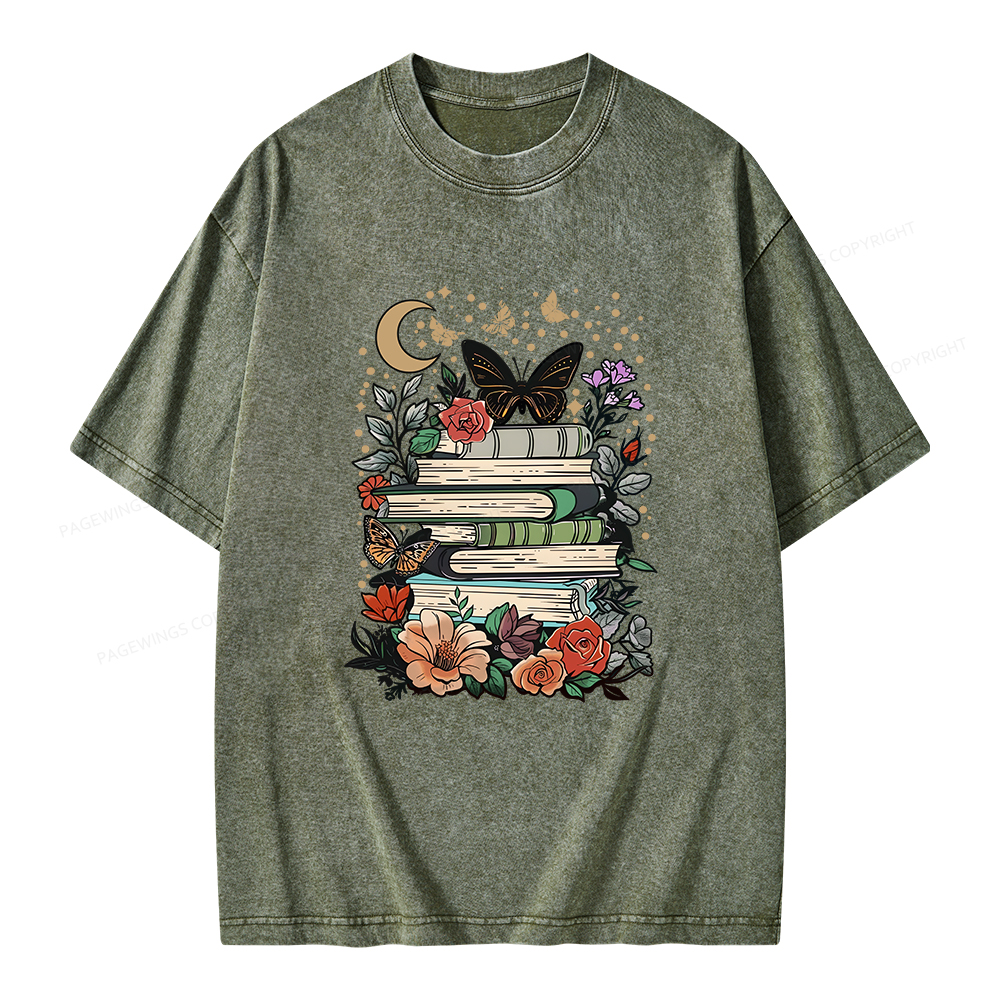 Pagewings Reading Books Stay Weird Unisex Washed T-shirt