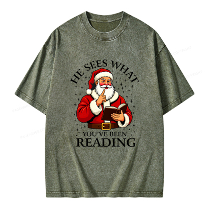 Pagewings He Sees What You've Been Reading Unisex Washed T-shirt