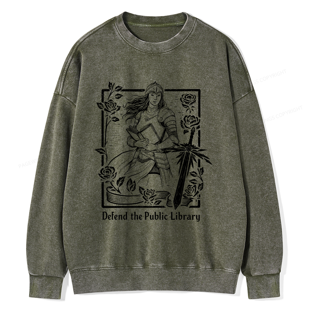 Pagewings Defend The Public Library Unisex Washed Sweatshirt