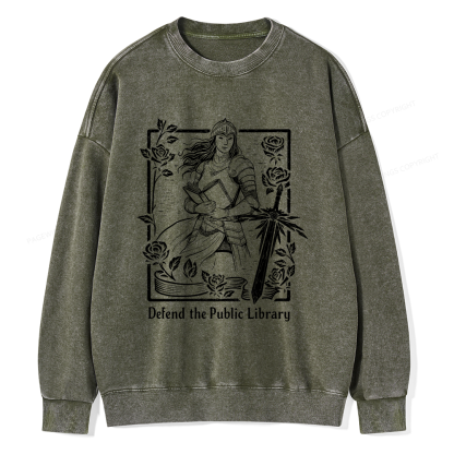Pagewings Defend The Public Library Unisex Washed Sweatshirt
