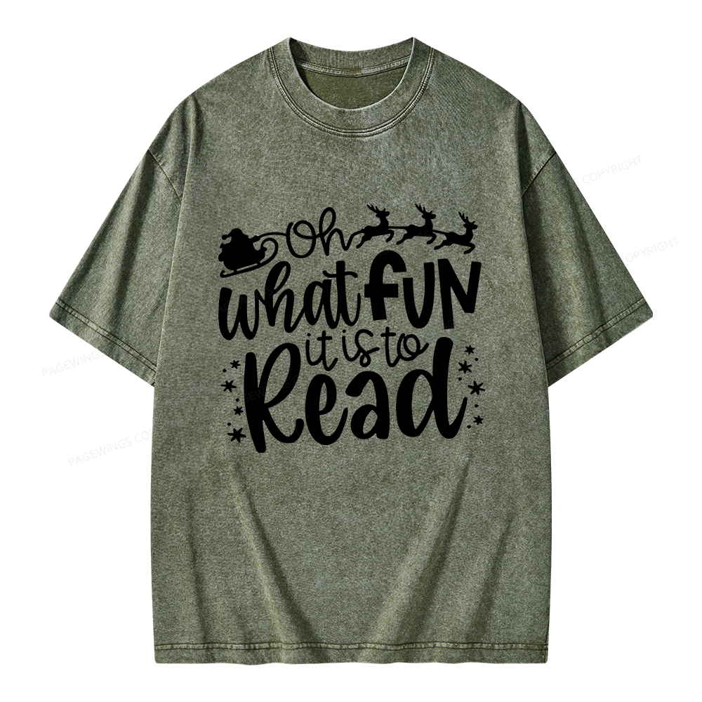 Pagewings Oh What Fun It Is To Read Unisex Washed T-shirt