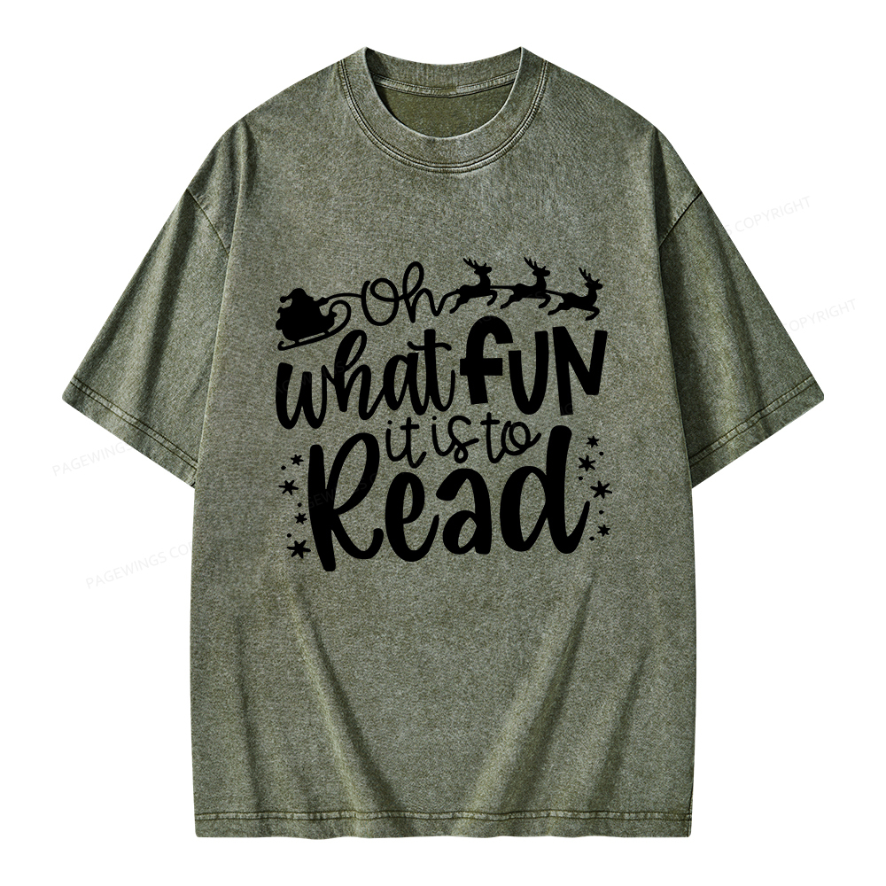 Pagewings Oh What Fun It Is To Read Unisex Washed T-shirt
