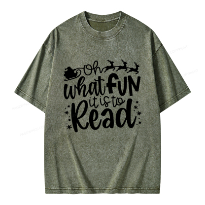 Pagewings Oh What Fun It Is To Read Unisex Washed T-shirt