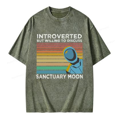 Pagewings Introverted But Willing to Discuss Sanctuary Moon Unisex Washed T-shirt