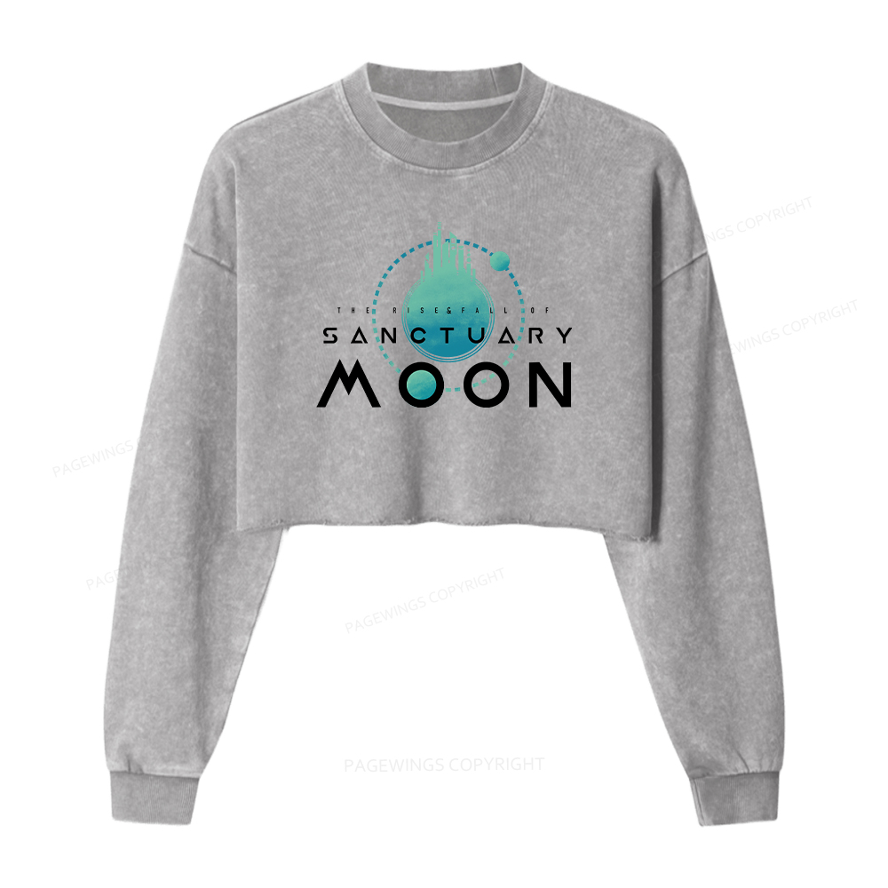 Pagewings Sanctuary Moon Women Washed Crop Sweatshirt