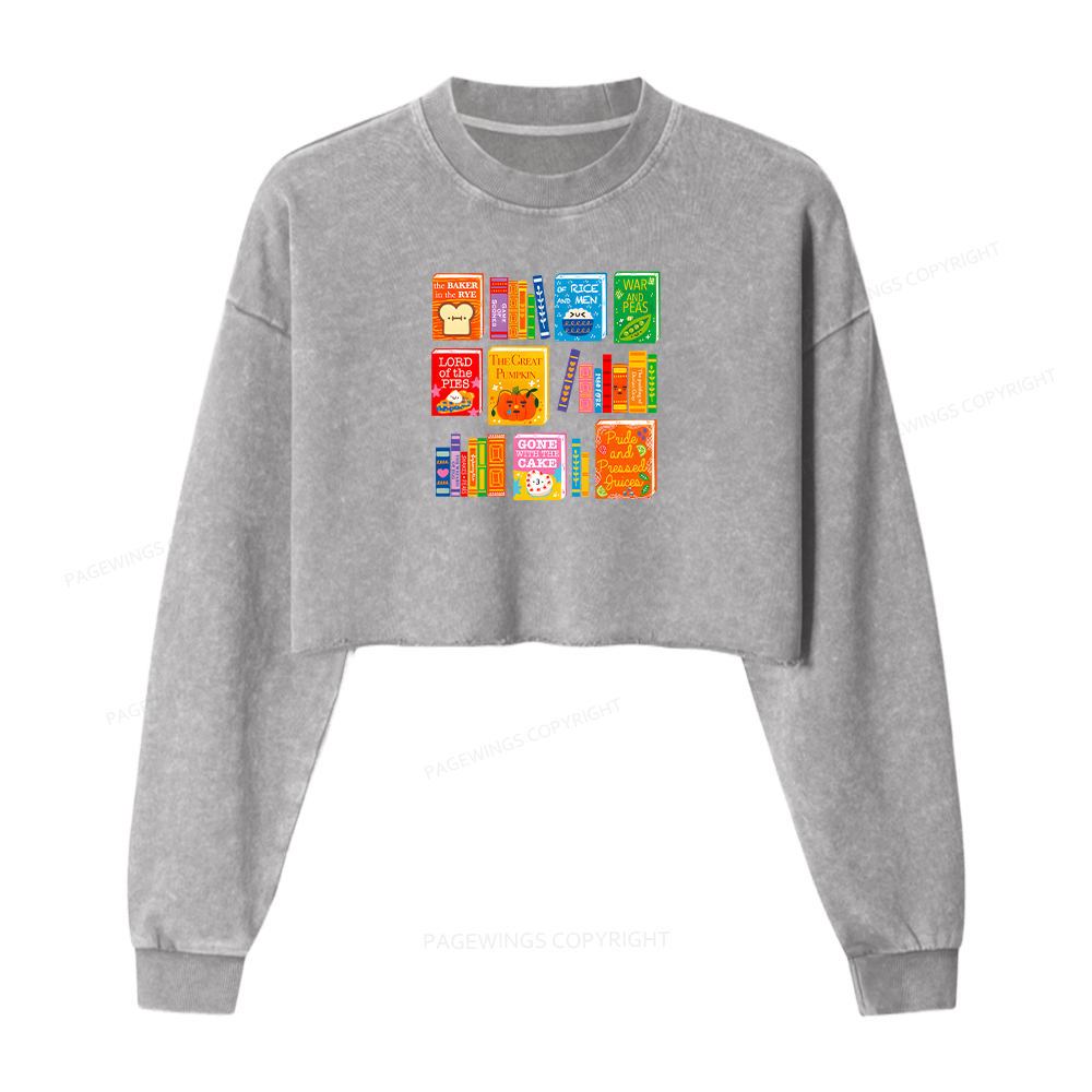 Pagewings Punny Books Women Washed Crop Sweatshirt