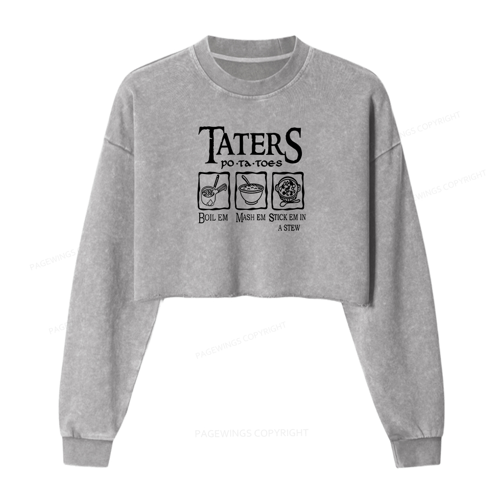 Pagewings Taters PoTaToes Women Washed Crop Sweatshirt