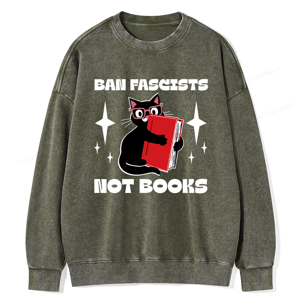 Pagewings Ban Fascists Not Books Unisex Washed Sweatshirt