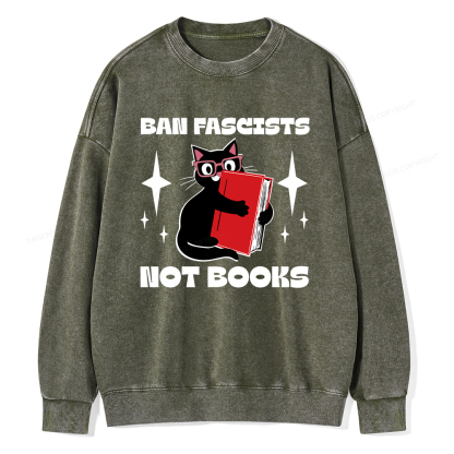 Pagewings Ban Fascists Not Books Unisex Washed Sweatshirt
