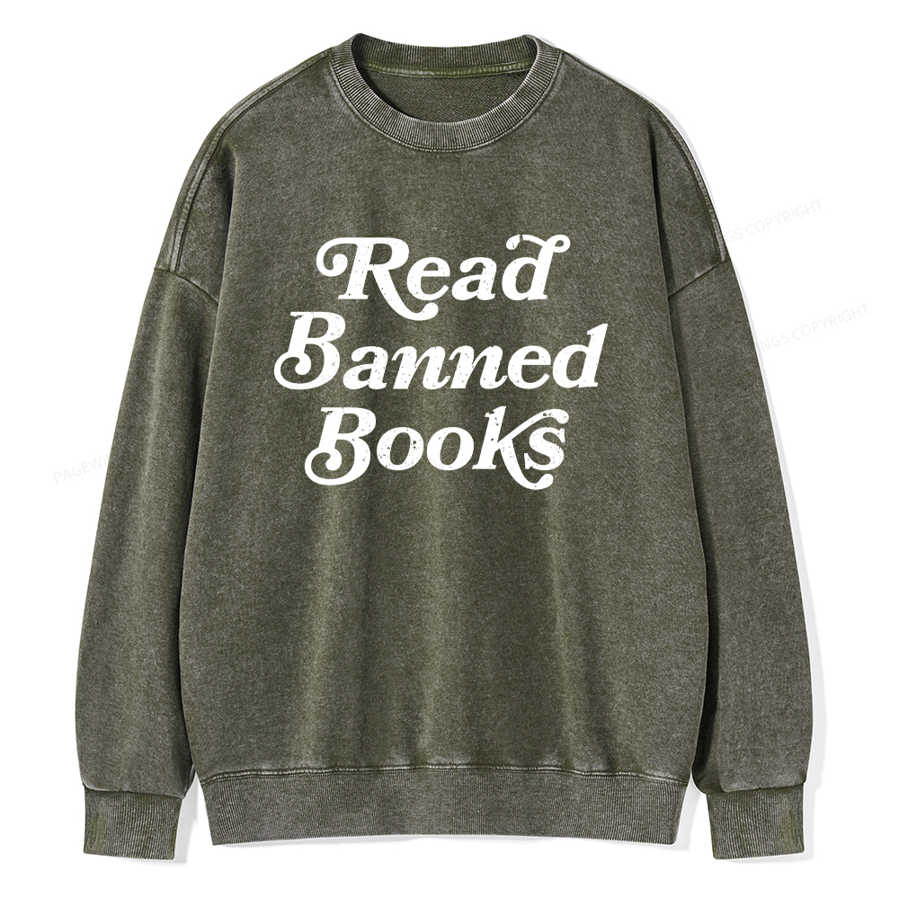 Pagewings Read Banned Books Unisex Washed Sweatshirt