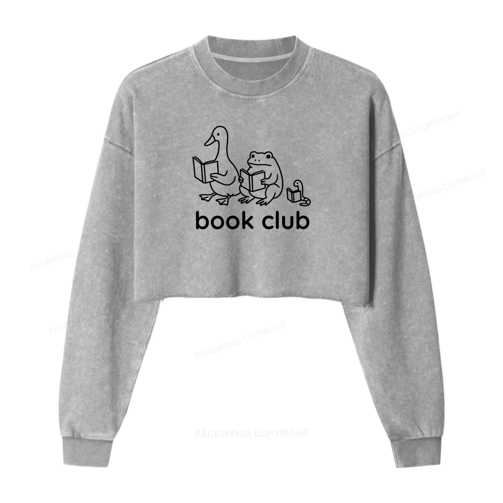 Pagewings Silly Goose Book Club Women Washed Crop Sweatshirt