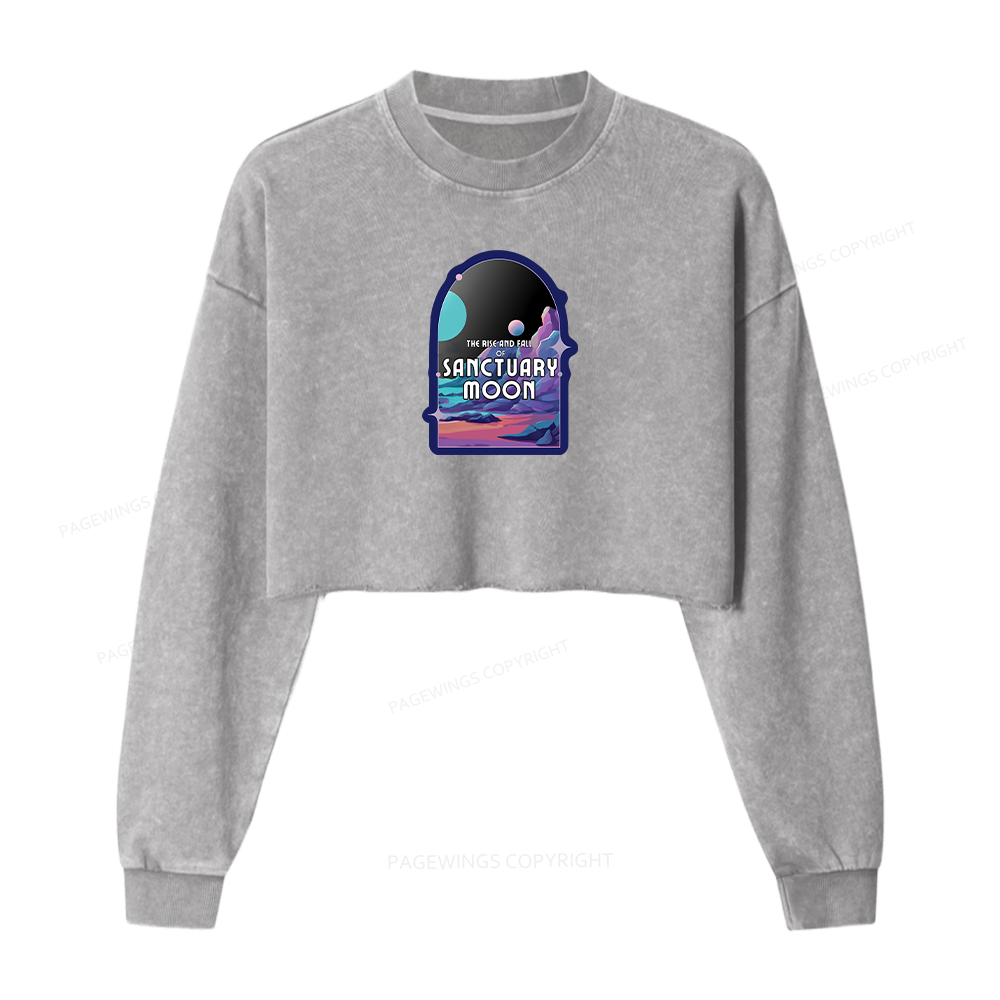 Pagewings Sanctuary Moon Women Washed Crop Sweatshirt