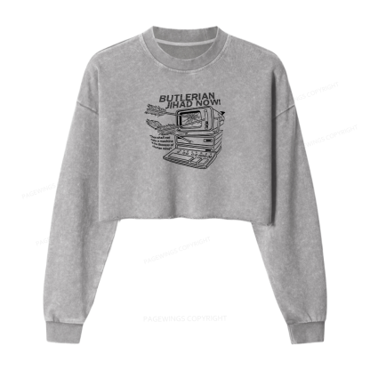 Pagewings Butlerian Jihad Now! Women Washed Crop Sweatshirt