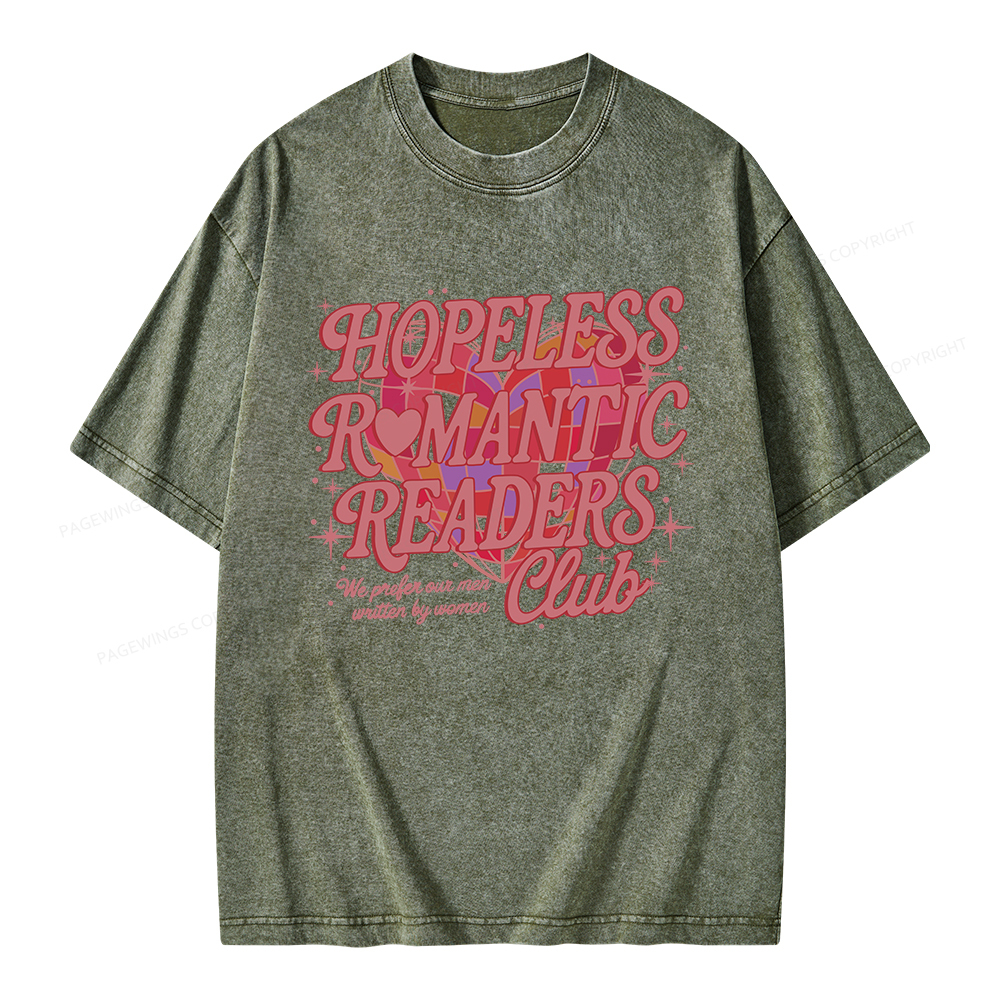 Pagewings Hopeless Romantic Readers Club Unisex Washed T-shirt