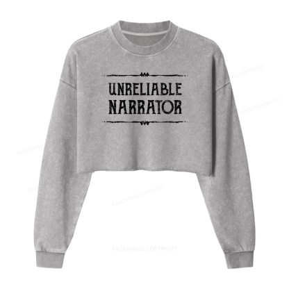 Pagewings Unreliable Narrator Women Washed Crop Sweatshirt