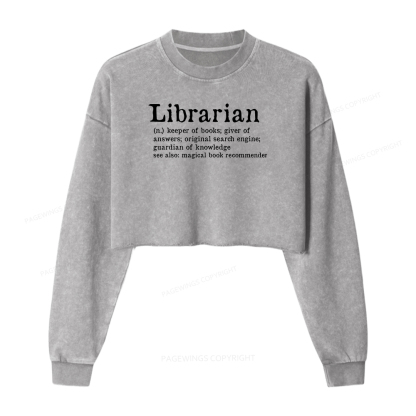 Pagewings Librarian Women Washed Crop Sweatshirt