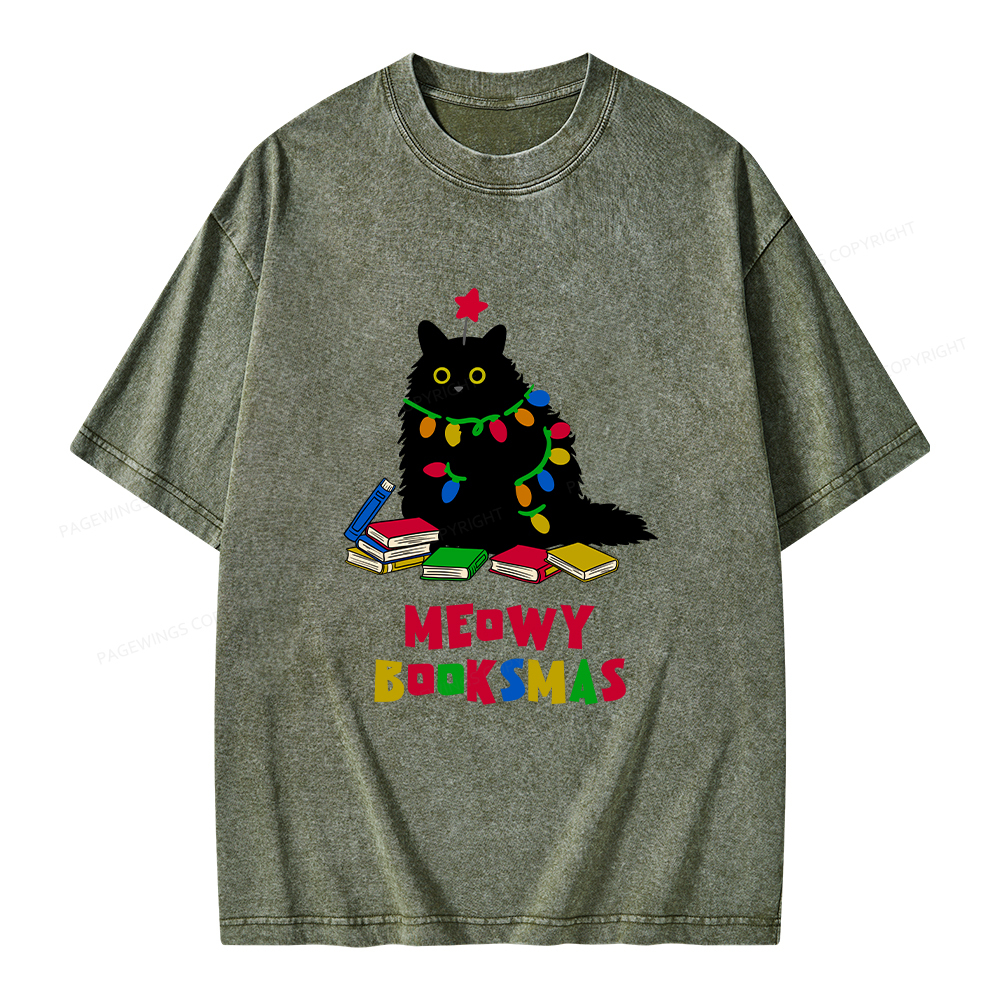 Pagewings Meowy Booksmas Unisex Washed T-shirt