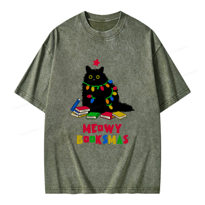 Pagewings Meowy Booksmas Unisex Washed T-shirt