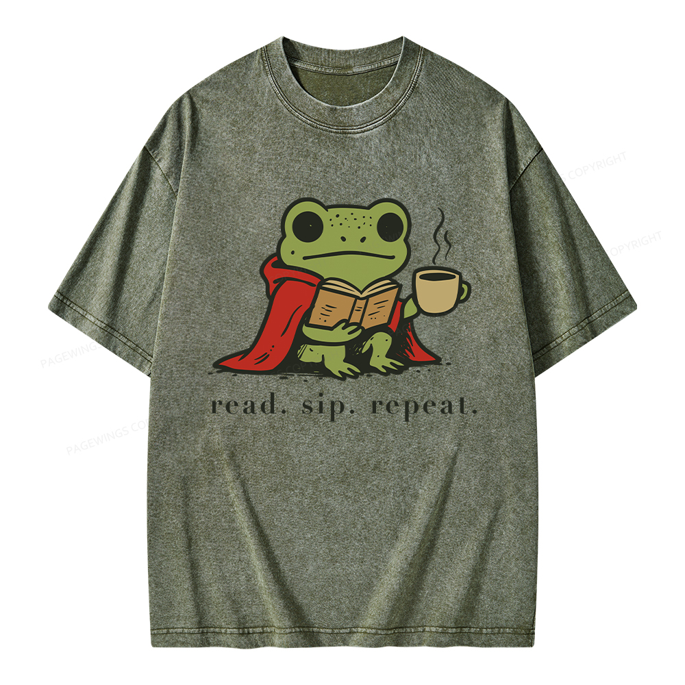 Pagewings Read Sip Repeat Unisex Washed T-shirt