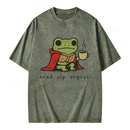 Pagewings Read Sip Repeat Unisex Washed T-shirt