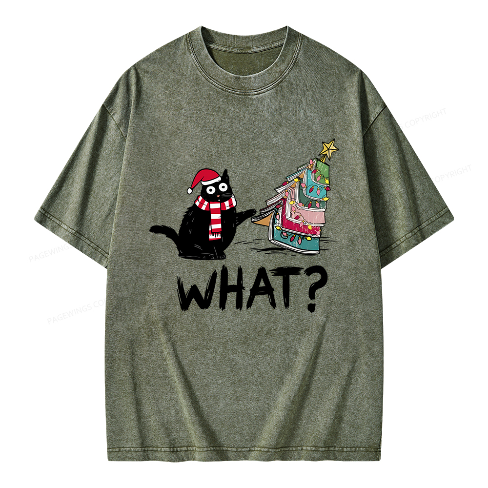 Pagewings Funny Cat Christmas Unisex Washed T-shirt