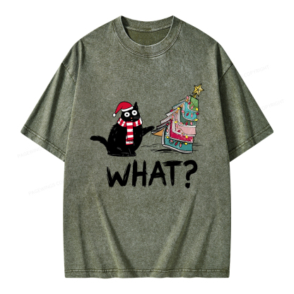 Pagewings Funny Cat Christmas Unisex Washed T-shirt