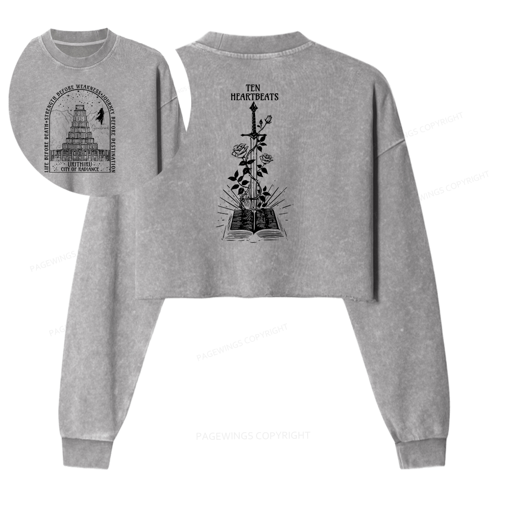 Pagewings Life Before Death Strength Before Weakness Women Washed Crop Sweatshirt