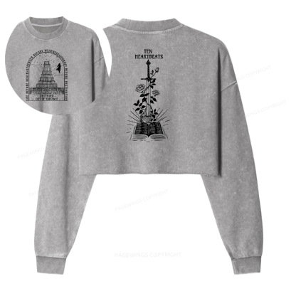 Pagewings Life Before Death Strength Before Weakness Women Washed Crop Sweatshirt