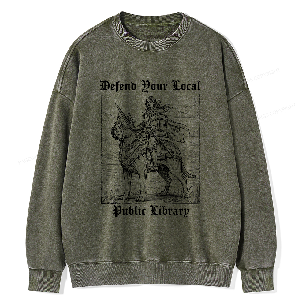 Pagewings Defend Your Local Public Library Unisex Washed Sweatshirt