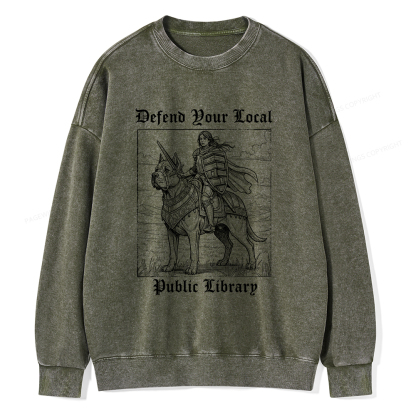 Pagewings Defend Your Local Public Library Unisex Washed Sweatshirt