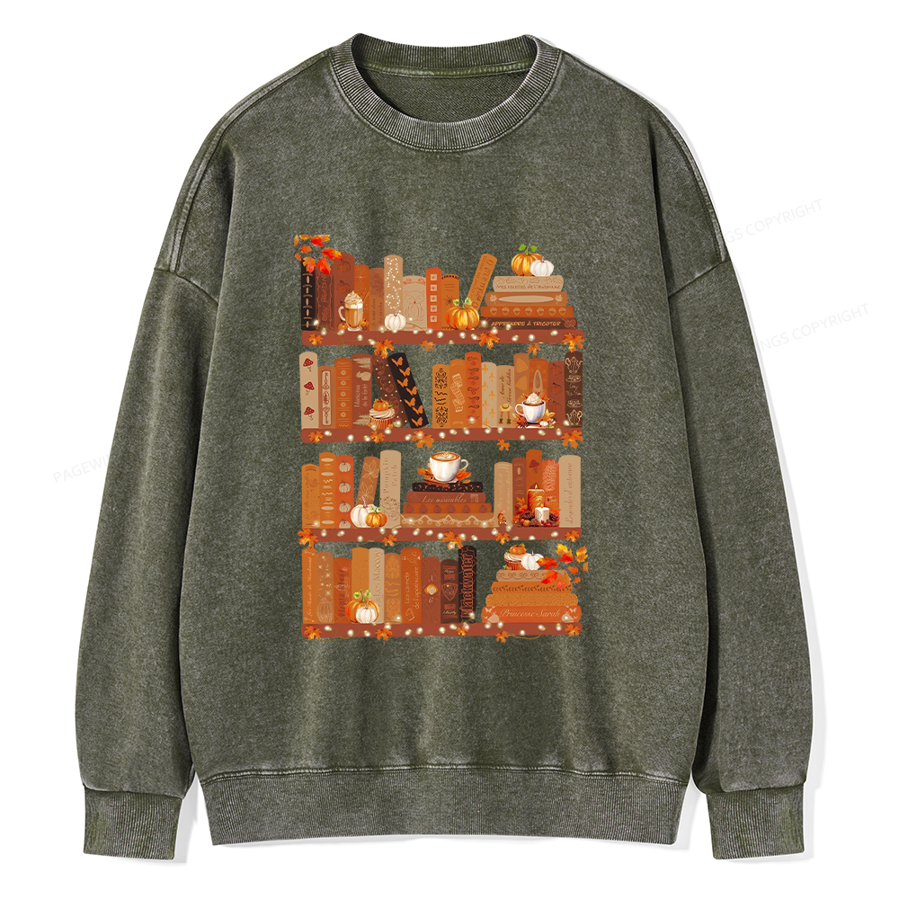 Pagewings Cozy Season Books Lover Unisex Washed Sweatshirt
