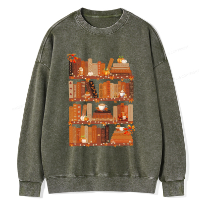 Pagewings Cozy Season Books Lover Unisex Washed Sweatshirt