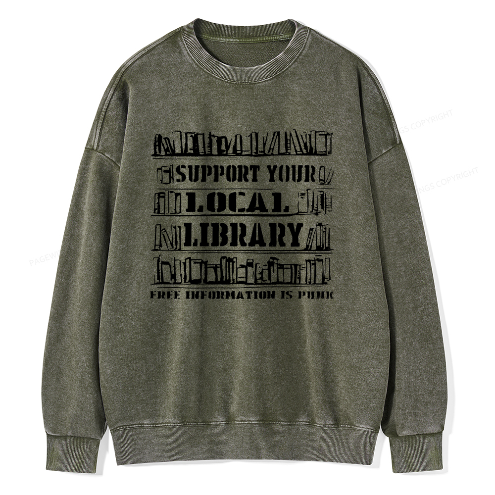 Pagewings Support Your Local Library Unisex Washed Sweatshirt
