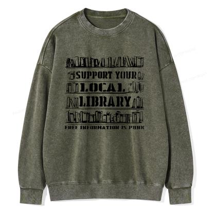 Pagewings Support Your Local Library Unisex Washed Sweatshirt