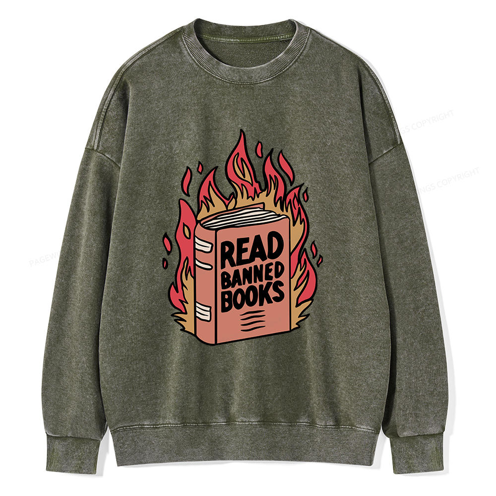 Pagewings Read Banned Books Shirt Unisex Washed Sweatshirt