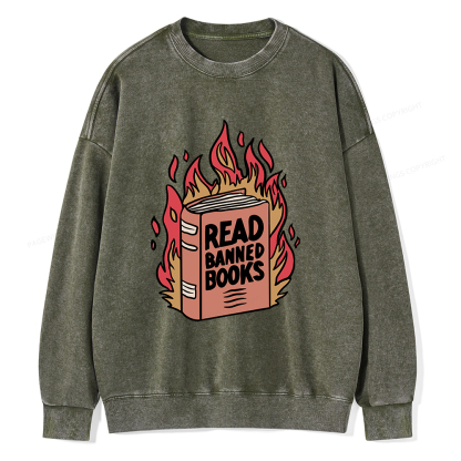 Pagewings Read Banned Books Shirt Unisex Washed Sweatshirt