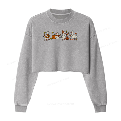 Pagewings Cozy Fall Thanksgiving Women Washed Crop Sweatshirt