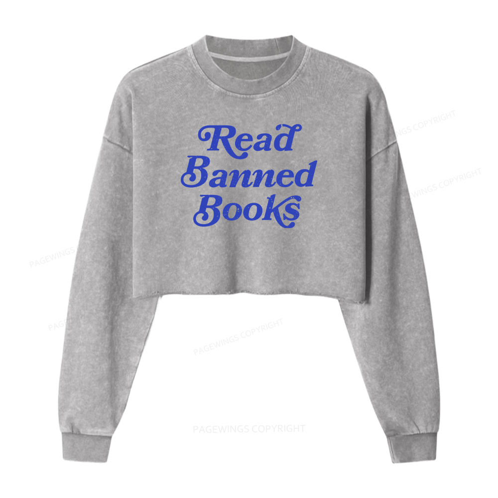 Pagewings Read Banned Books Women Washed Crop Sweatshirt