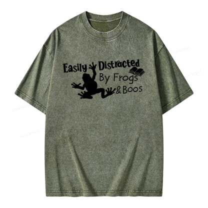 Pagewings Easily Distracted by Frogs& books Unisex Washed T-shirt