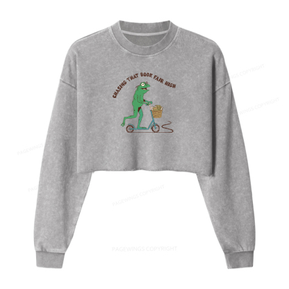 Pagewings Chasing That Book Fair High Women Washed Crop Sweatshirt