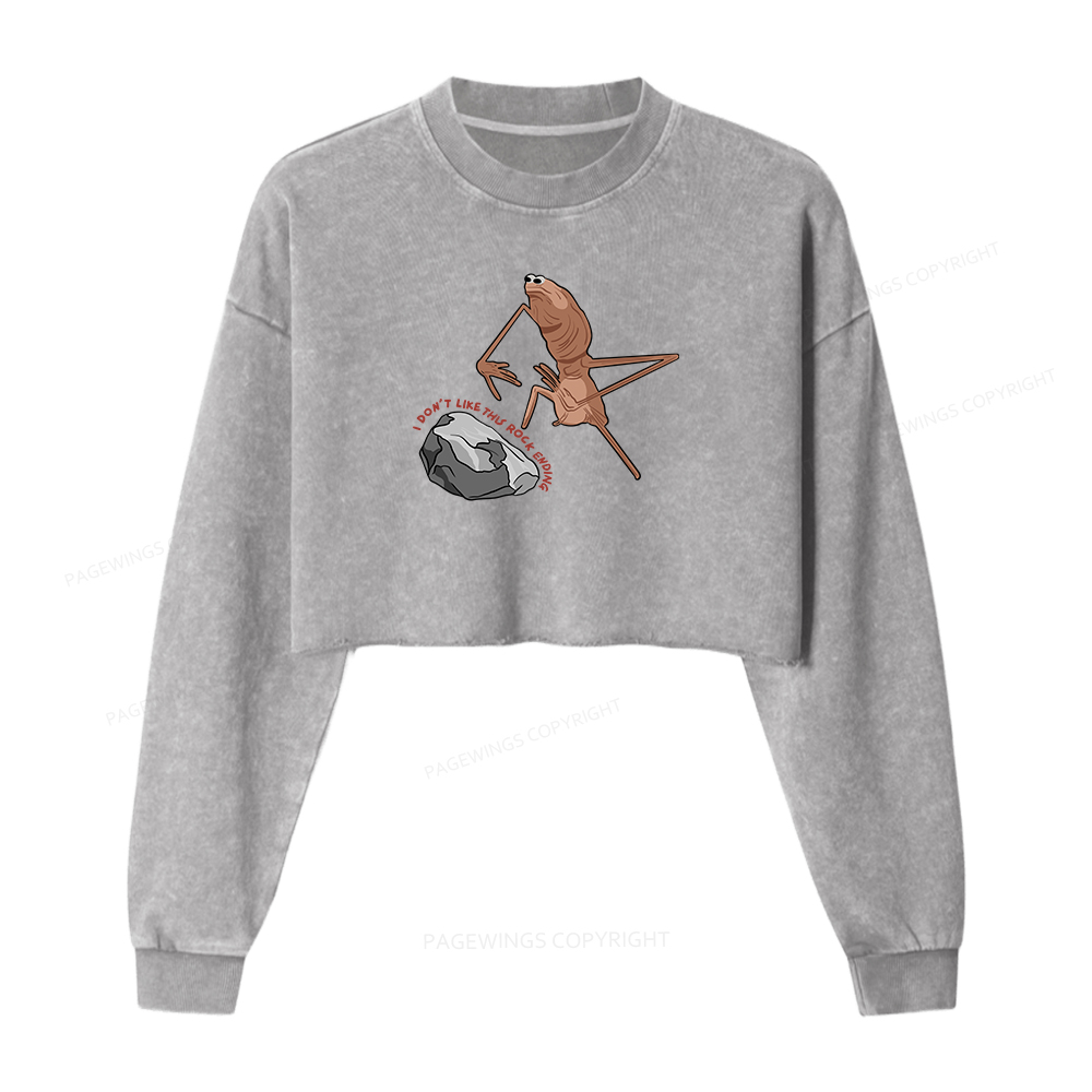 Pagewings I Don’t Like This Rock Ending Women Washed Crop Sweatshirt