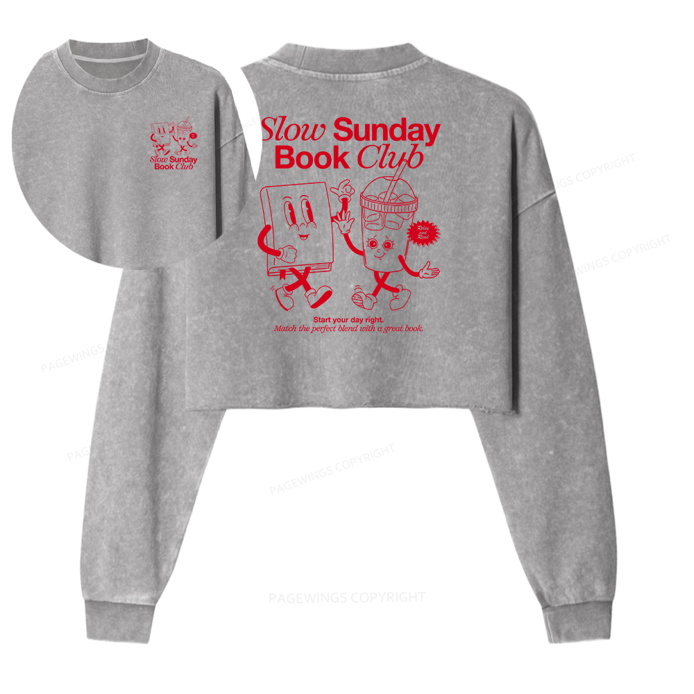 Pagewings Slow Sunday Book Club Women Washed Crop Sweatshirt