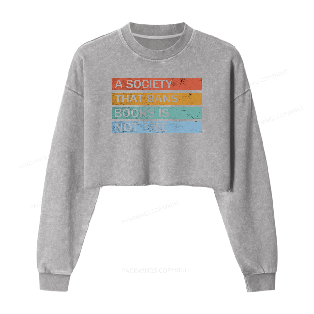 Pagewings Read Banned Books Women Washed Crop Sweatshirt