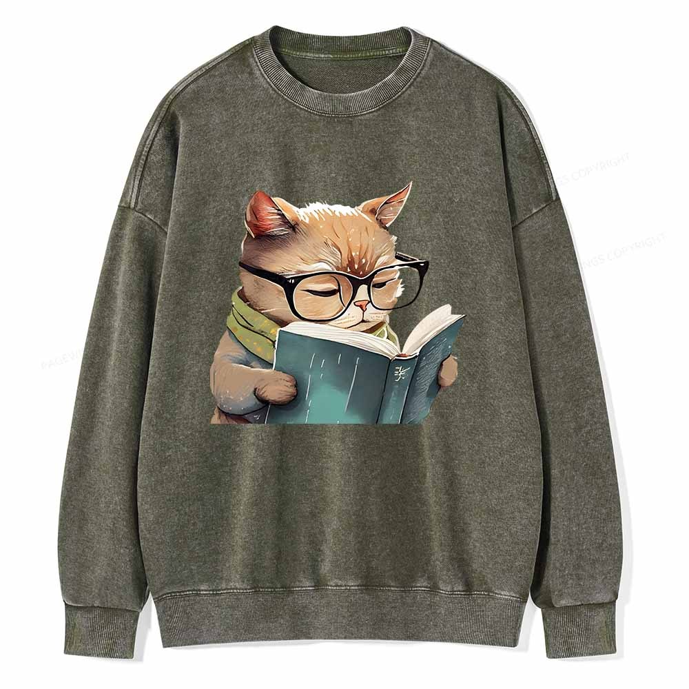 Pagewings Animals Reading Books Unisex Washed Sweatshirt