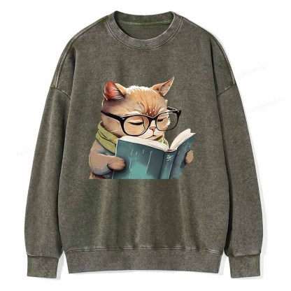 Pagewings Animals Reading Books Unisex Washed Sweatshirt