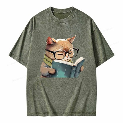 Pagewings Animals Reading Books Unisex Washed T-shirt
