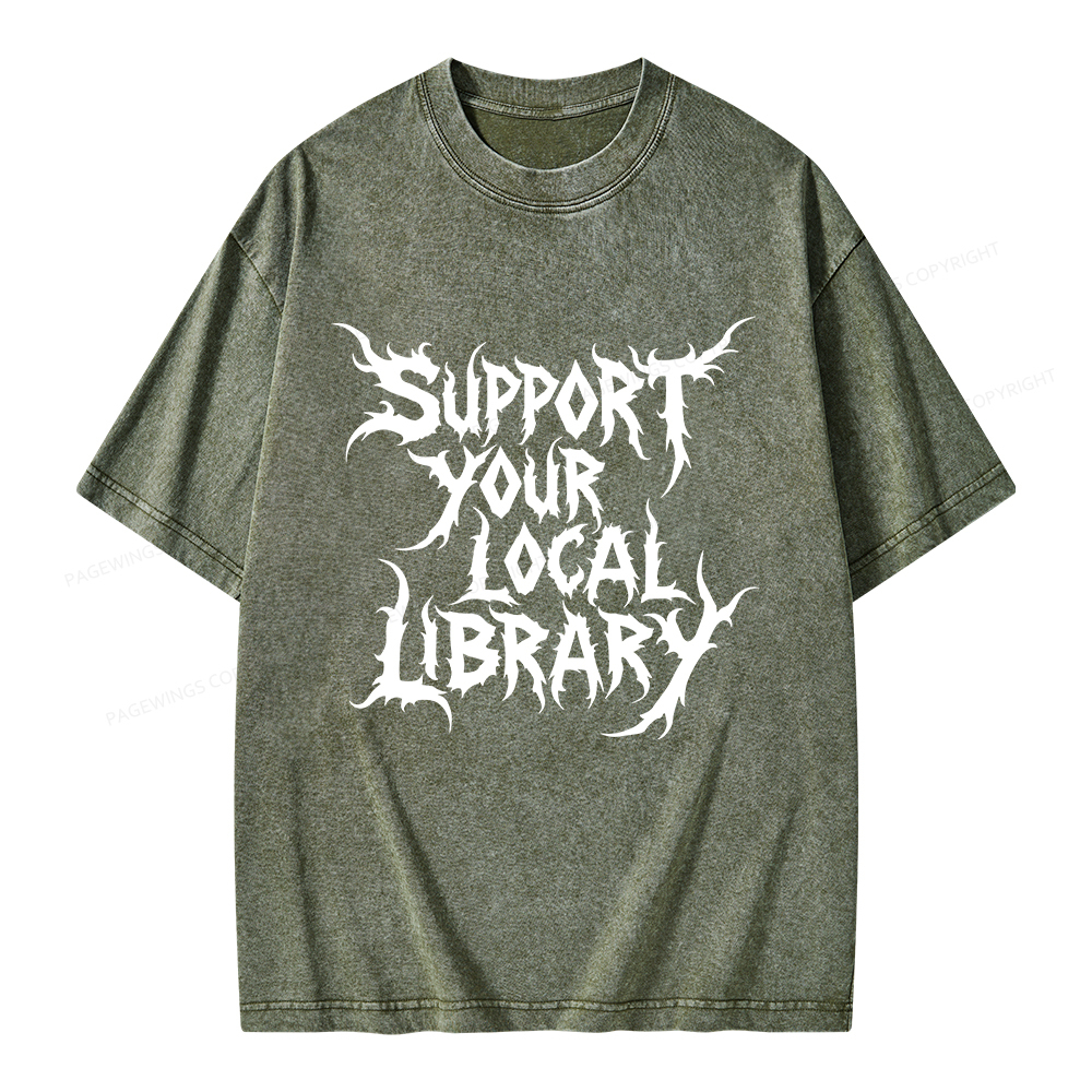 Pagewings Support Your Local Library Unisex Washed T-shirt