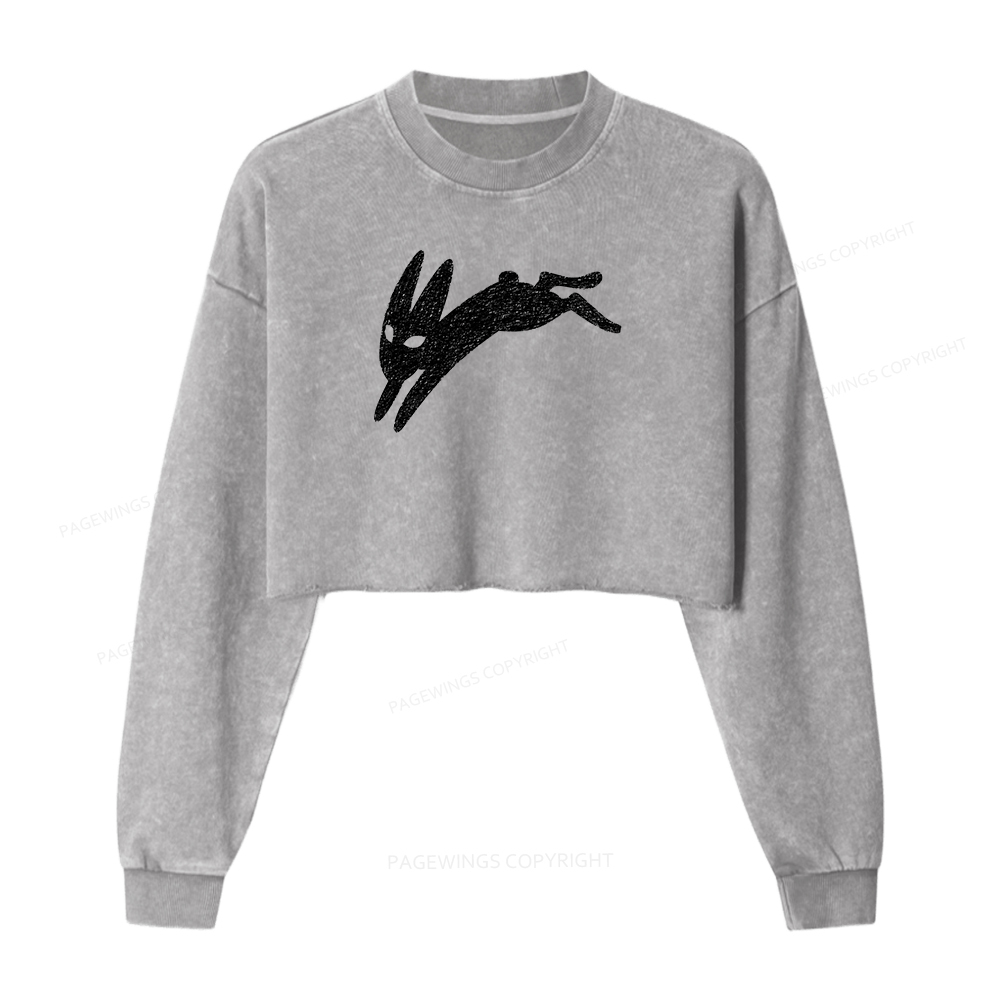Pagewings Death Bunny Women Washed Crop Sweatshirt