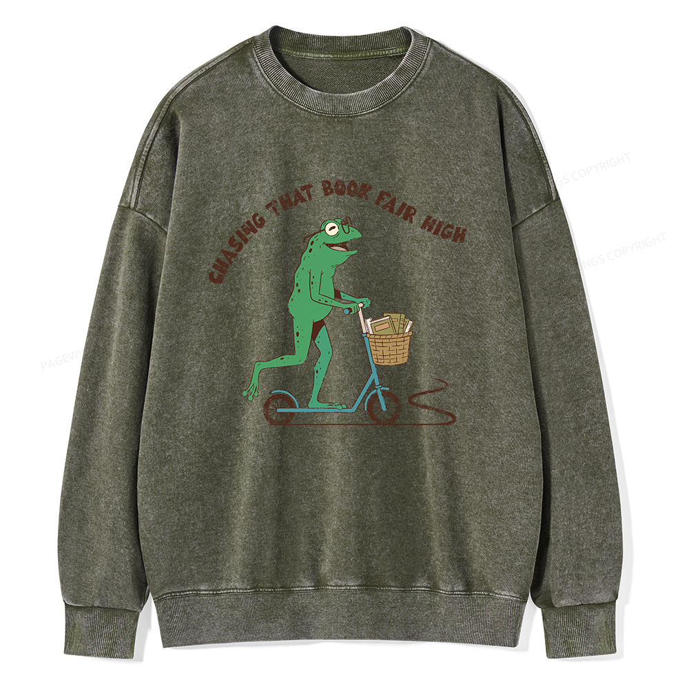 Pagewings Chasing That Book Fair High Unisex Washed Sweatshirt